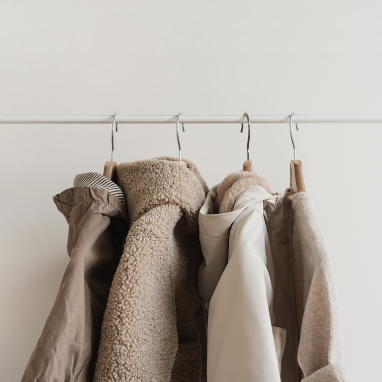 Jackets and Coats Hanging on a Rack